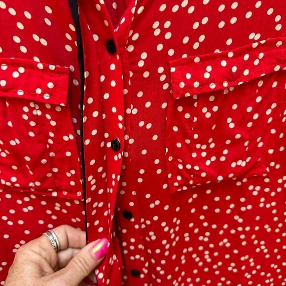 Anthropologie Maeve Top Red & White Polka Dot Button Down Career Work Size 4 - Picture 4 of 6
